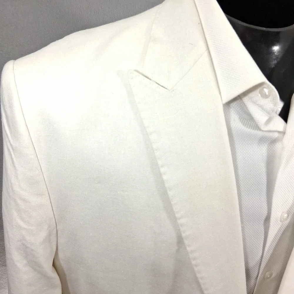 Irvine Park Blazer Mens 50R White Classic Linen Two Button Peak Lapel Sport Coat